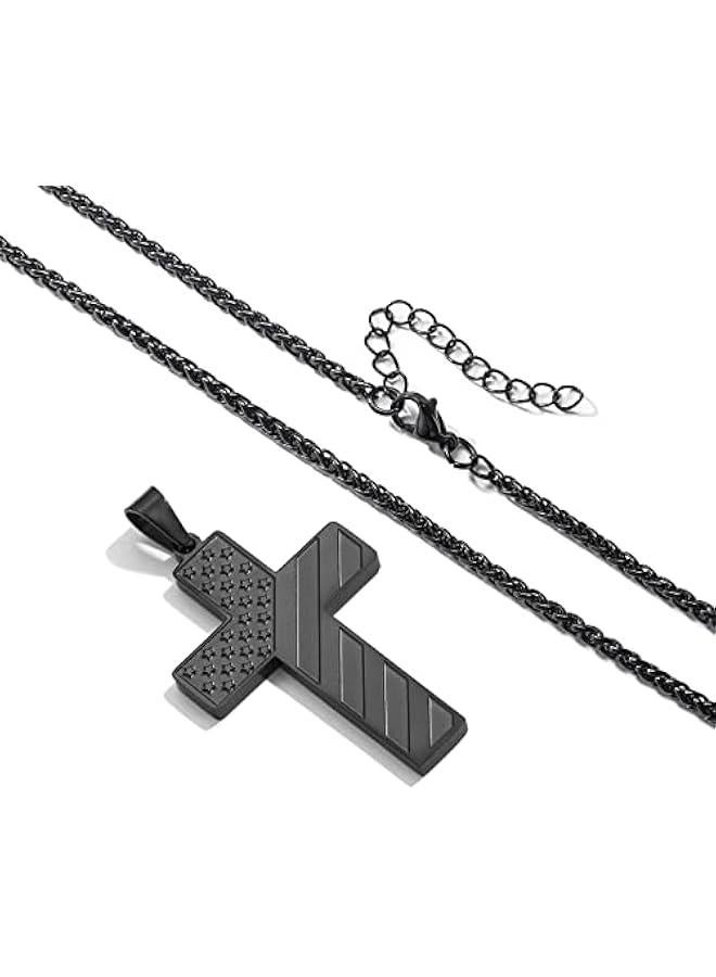 Arabest 18+2 Inch Cross Necklace Bible Verse Stainless Steel American Flag Pendant Chain for Men Boys Jewelry Gift - Image 3