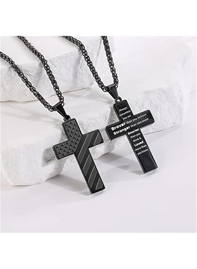 Arabest 18+2 Inch Cross Necklace Bible Verse Stainless Steel American Flag Pendant Chain for Men Boys Jewelry Gift - Image 4