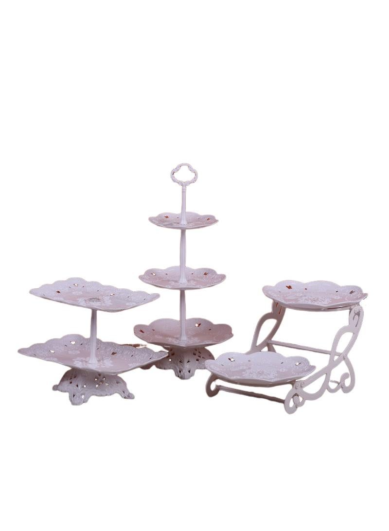 Bluejw 3-Piece Cake Dim Sum Tray Shelf Set Plastic Cake Stands Set White  - Image 1