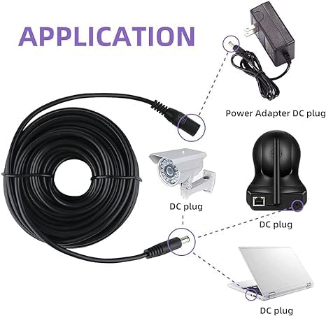 HAKUHO Dc Male to Female DC Power Adapter Extension Cable 2.1mm x 5.5mm CCTV Security Camera, DVR,LED Strip (10 Meter / 32 feet) - Image 4