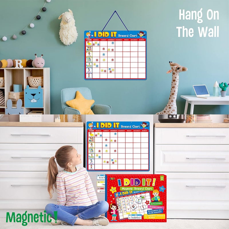 SpriteGru Magnetic Reward Chart, Dry Erase Kids Behavior Responsibility Task Board-84 Chores (Including 7 Blanks), 272 Magnetic Stars, 8 Markers & 3 Name Cards-Good Behavior Daily Routine to Motivate Kids - Image 5