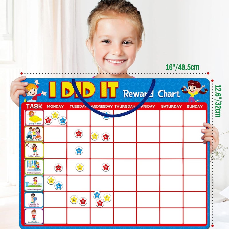 SpriteGru Magnetic Reward Chart, Dry Erase Kids Behavior Responsibility Task Board-84 Chores (Including 7 Blanks), 272 Magnetic Stars, 8 Markers & 3 Name Cards-Good Behavior Daily Routine to Motivate Kids - Image 4