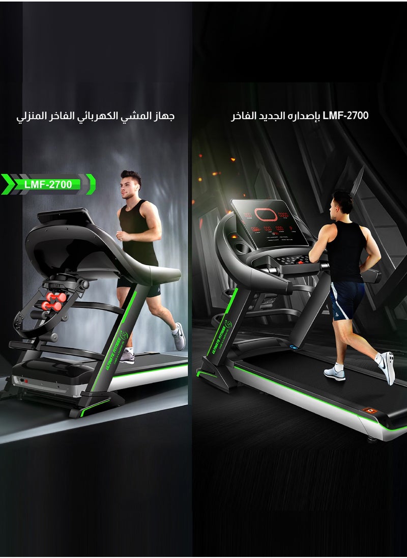 Treadmill LMF-2700 with 5 HP Motor, 15-Level Automated Incline, 15.6-Inch Touchscreen, Bluetooth Speaker, and 7-Layer Running Belt, Home & Office Exercise Machine