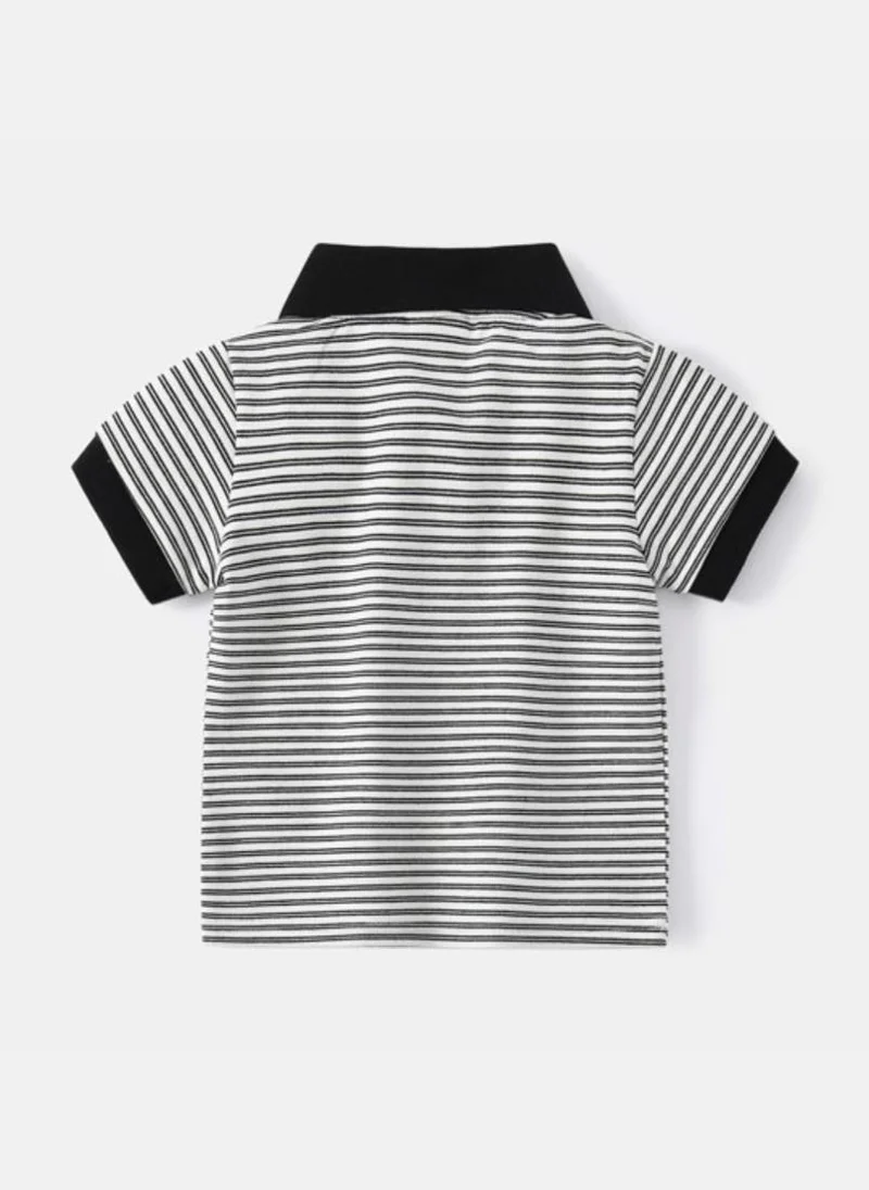 YUNIQEE White Striped Polo Collar Tshirt