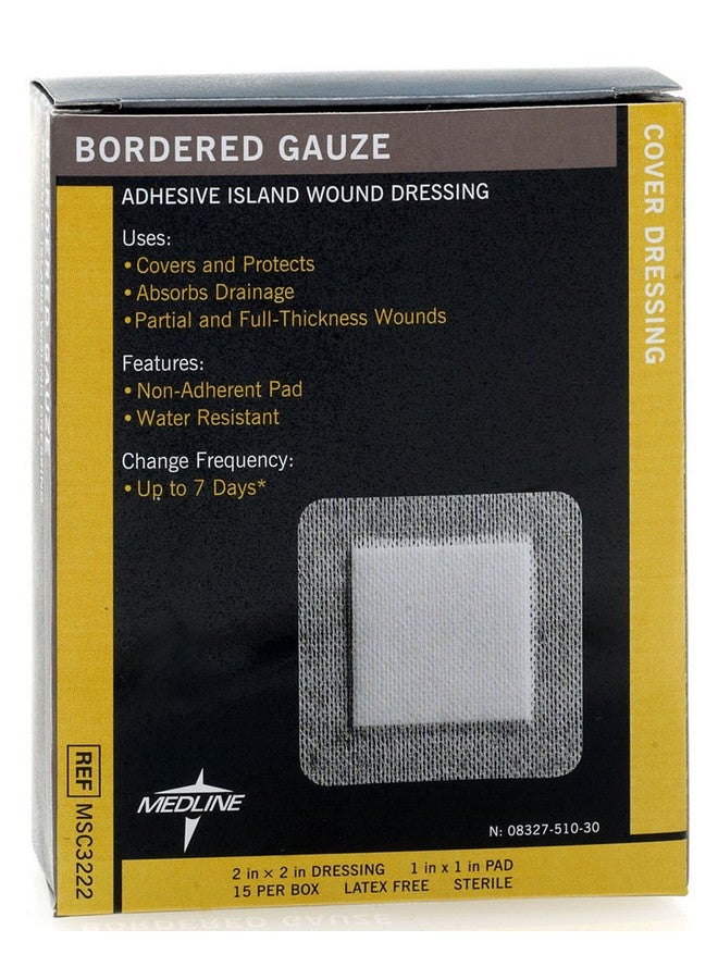 Medline Medline Bordered Gauze, 2" x 2" Adhesive Island Wound Dressing, Sterile, 15 Count