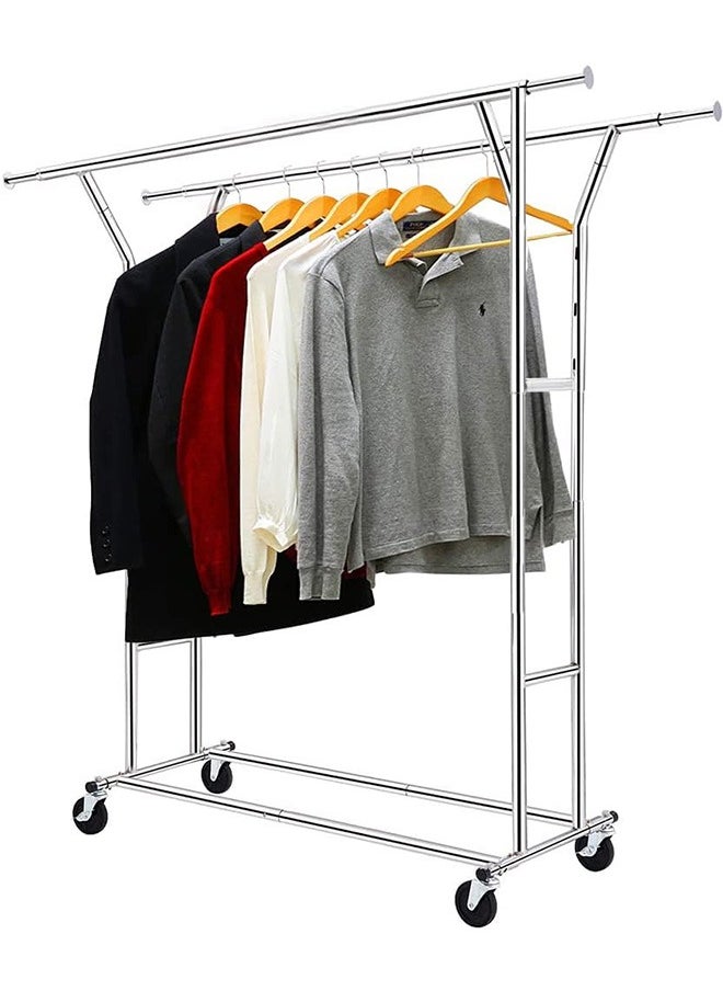 LENND Heavy Duty Double Track Clothing Hanger. Commercial Grade Weight Capacity. Clothing Hanger. Heavy Duty Double Track Adjustable Foldable Rolling. Wheeled Hanger  - Image 1