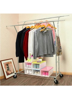 LENND Heavy Duty Double Track Clothing Hanger. Commercial Grade Weight Capacity. Clothing Hanger. Heavy Duty Double Track Adjustable Foldable Rolling. Wheeled Hanger  - Image 4