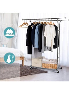 LENND Heavy Duty Double Track Clothing Hanger. Commercial Grade Weight Capacity. Clothing Hanger. Heavy Duty Double Track Adjustable Foldable Rolling. Wheeled Hanger  - Image 3