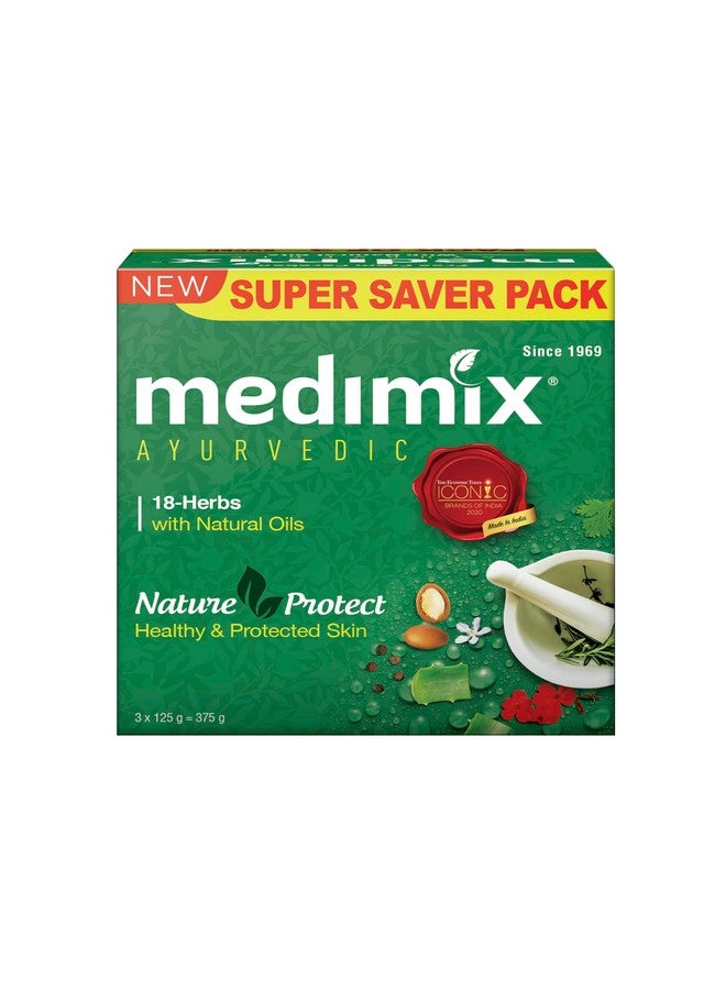 ميديميكس صابون الاستحمام الأيورفيدي الكلاسيكي المكون من 18 عشبة 125 جرام (عبوة مكونة من 3 قطع) | زيوت طبيعية لبشرة صحية ومحمية | تسوق الأعشاب | طبيعي | خالٍ من البارابين والكبريتات | نباتي 100% - Image 1