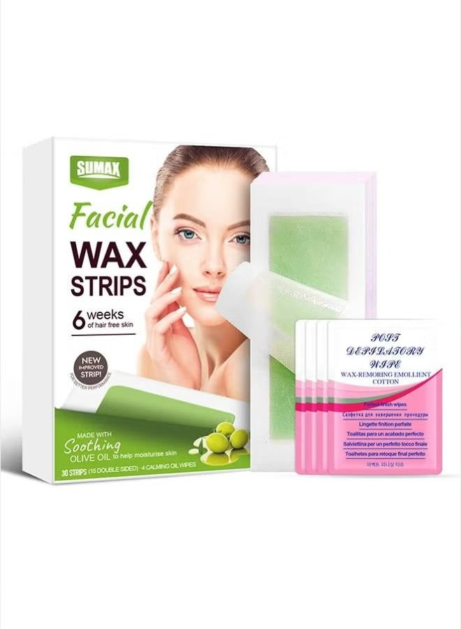 SUMAX 30 Pieces (4.5*CM) Fast and Effective Hair Removal Wax Strips for Face Eyebrows Upper Lip Cheeks Epilator Fast Painless Hair Removal Kit Suitable for All Skin Types - Image 1