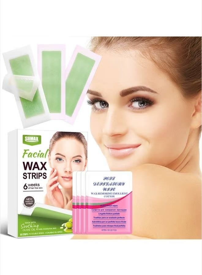 SUMAX 30 Pieces (4.5*CM) Fast and Effective Hair Removal Wax Strips for Face Eyebrows Upper Lip Cheeks Epilator Fast Painless Hair Removal Kit Suitable for All Skin Types - Image 5