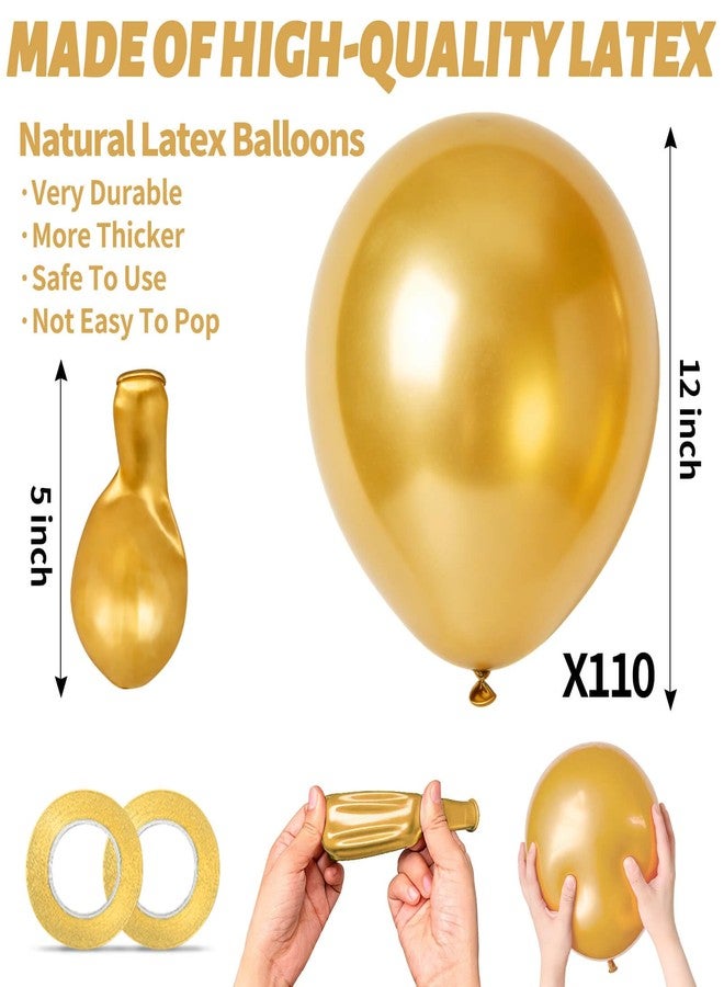 KUULBELA 110pcs Metallic Gold Balloons, Metallic Gold Latex Balloons 12 inch, Gold Balloon for Birthday Party Baby Shower Wedding(with 2 Ribbons). - Image 3