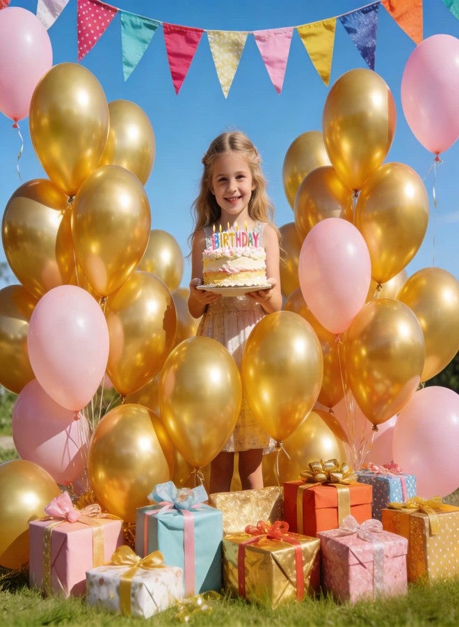 KUULBELA 110pcs Metallic Gold Balloons, Metallic Gold Latex Balloons 12 inch, Gold Balloon for Birthday Party Baby Shower Wedding(with 2 Ribbons). - Image 4
