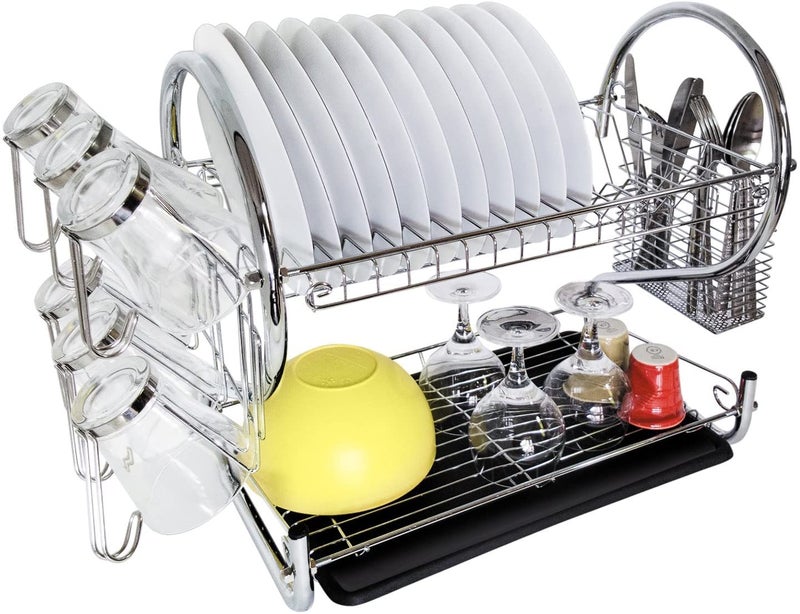 SAJAG Stainless Steel S Shape 2 Layer Kitchen Dish Drainer Organizer Storage Rack Plate Cutlery Utensil Fruits and Vegetable Drying Drain and Storage Stand Silver - Image 3
