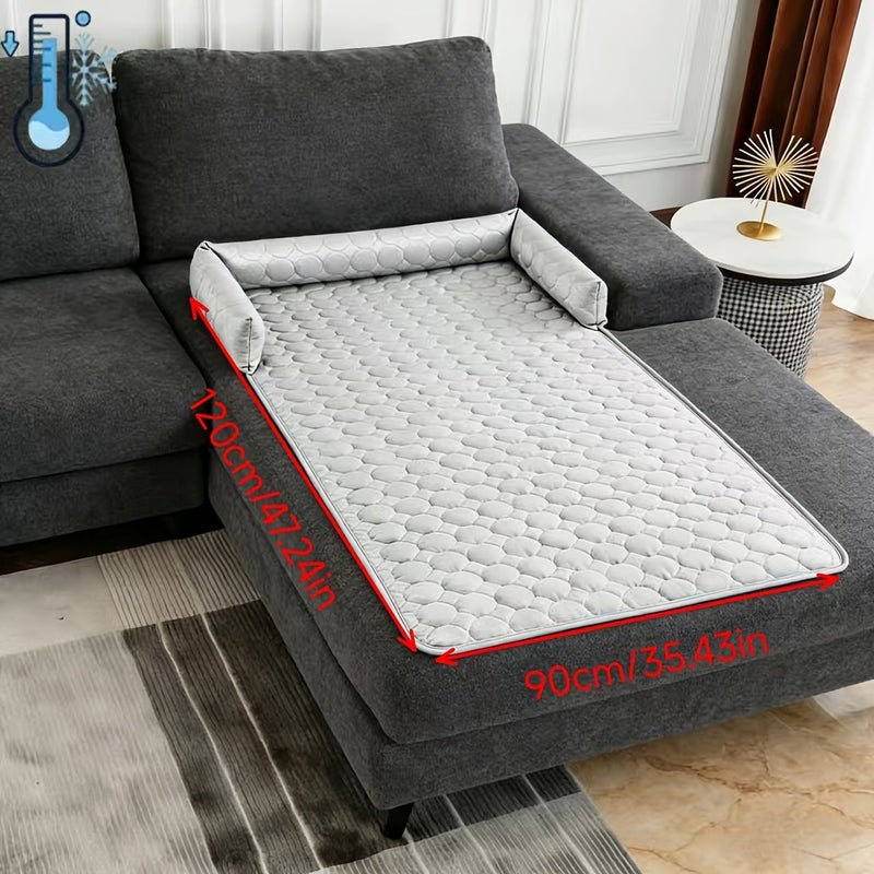 1pc Extra Large Ice Silky Fiber Fabric Pet Cooling Mat Grey 120x90cm Round Pattern Non Slip Floor Mat Washable Sofa Protector Breathable Bite Resistant Easy to Clean - Image 2