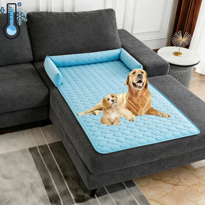 1pc Extra Large Ice Silky Fiber Fabric Pet Cooling Mat Grey 120x90cm Round Pattern Non Slip Floor Mat Washable Sofa Protector Breathable Bite Resistant Easy to Clean - Image 5