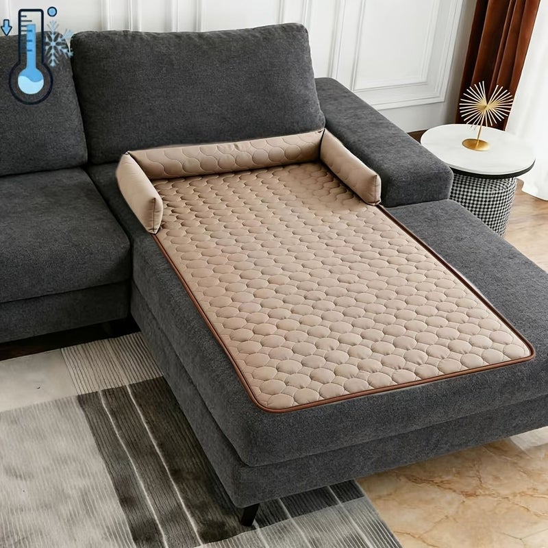 1pc Extra Large Ice Silky Fiber Fabric Pet Cooling Mat Grey 120x90cm Round Pattern Non Slip Floor Mat Washable Sofa Protector Breathable Bite Resistant Easy to Clean - Image 4