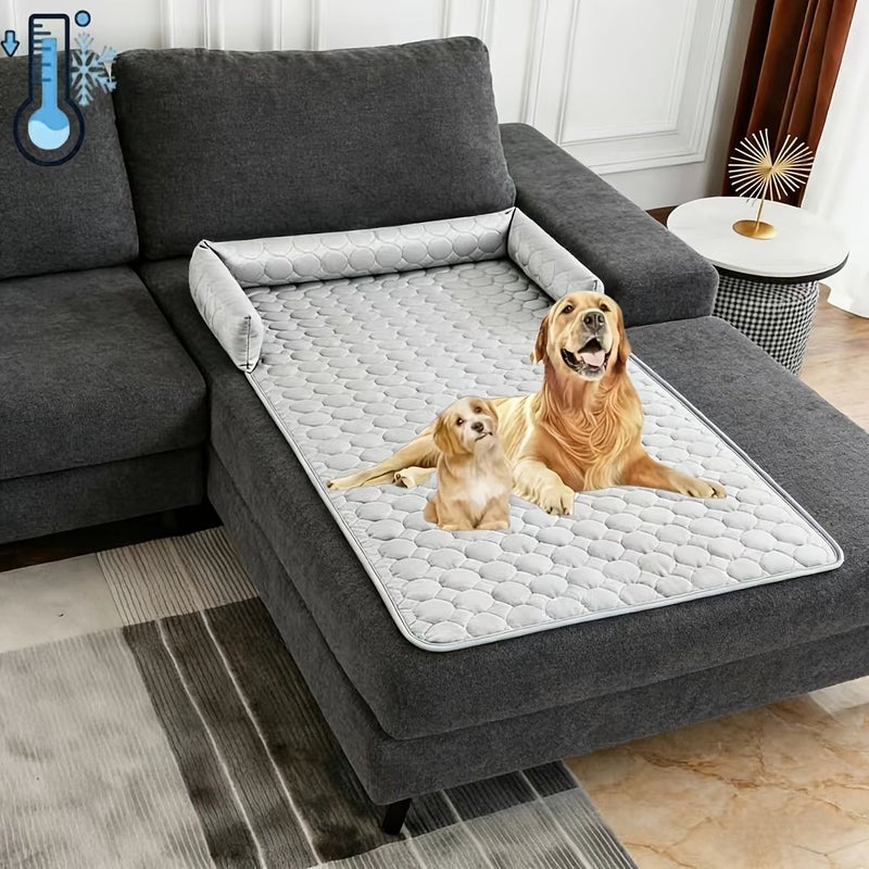 1pc Extra Large Ice Silky Fiber Fabric Pet Cooling Mat Grey 120x90cm Round Pattern Non Slip Floor Mat Washable Sofa Protector Breathable Bite Resistant Easy to Clean - Image 1