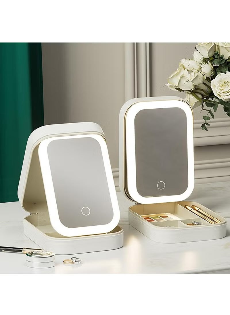 Arabest Travel Makeup Mirror with Light, Compact Makeup Bag with LED Mirror, Portable Lighted Beauty Mirror, 3-Color Lighting Makeup Case, 1200mAh Rechargeable Tabletop Cosmetic Mirror, White  - Image 2