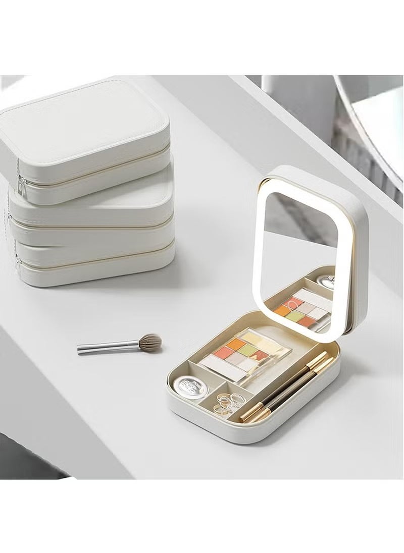 Arabest Travel Makeup Mirror with Light, Compact Makeup Bag with LED Mirror, Portable Lighted Beauty Mirror, 3-Color Lighting Makeup Case, 1200mAh Rechargeable Tabletop Cosmetic Mirror, White  - Image 4