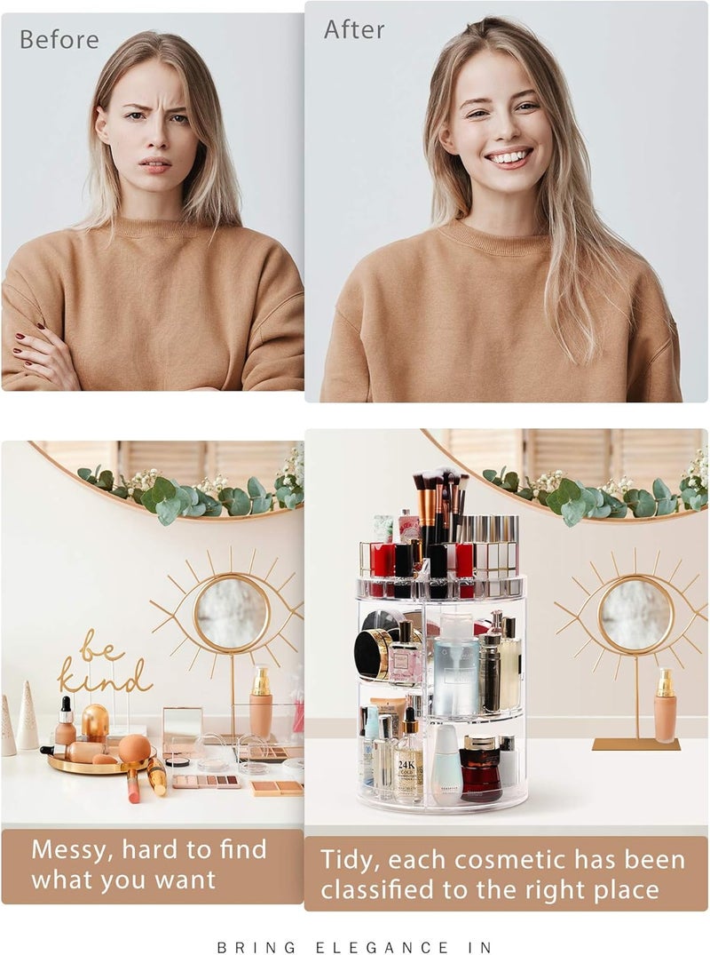 حامل سميك كبير شفاف قابل للتعديل وللدوران بزاوية 360 درجة من الاكريليك لتنظيم مستلزمات التجميل وفرش المكياج واحمر الشفاه للحمام - Image 5