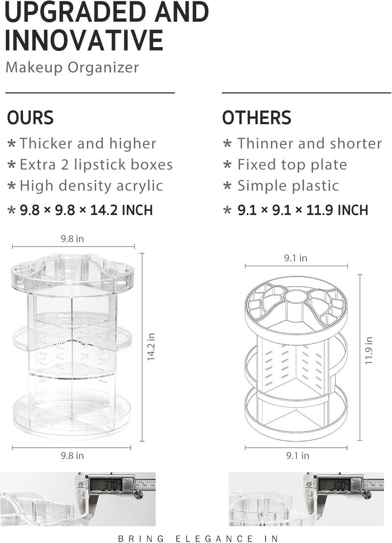 حامل سميك كبير شفاف قابل للتعديل وللدوران بزاوية 360 درجة من الاكريليك لتنظيم مستلزمات التجميل وفرش المكياج واحمر الشفاه للحمام - Image 4