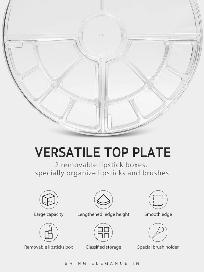 حامل سميك كبير شفاف قابل للتعديل وللدوران بزاوية 360 درجة من الاكريليك لتنظيم مستلزمات التجميل وفرش المكياج واحمر الشفاه للحمام - Image 3