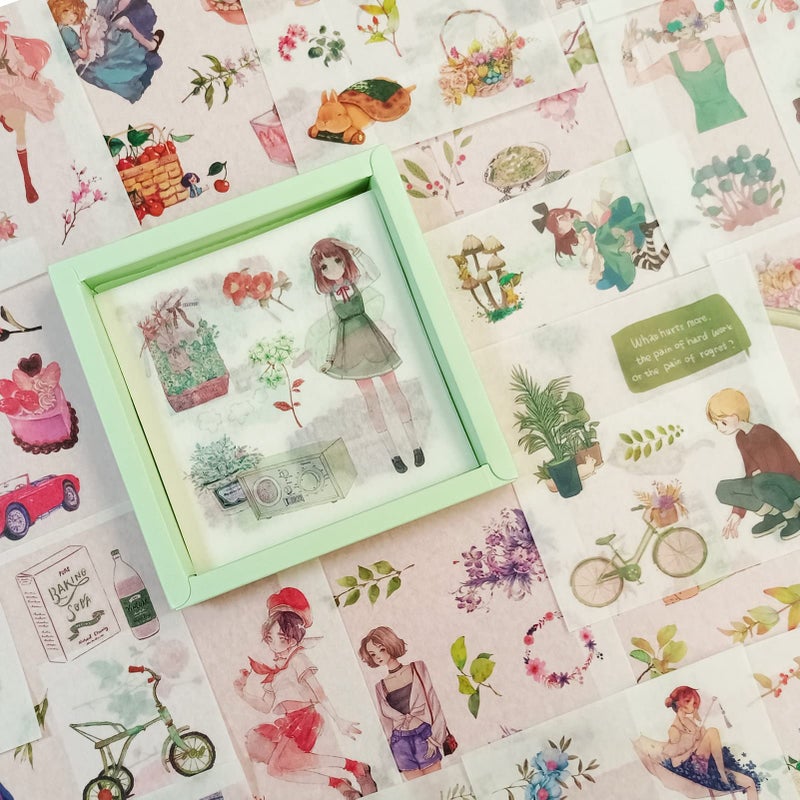 SKIONCE Washi Paper Boxed Stickers Set 50 Sheets - Decorative Sticker for Scrapbooking, Kid DIY Arts Crafts, Album, Bullet Journaling, Junk Journal, Planners, Calendars and Notebook - Image 1