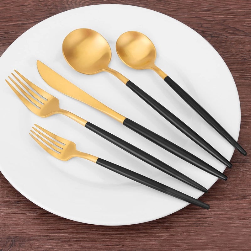 SHARECOOK 30Piece Matte Gold Silverware Set  Stainless Steel Satin Finish Flatware Service for 6 Kitchen Utensil Set With Black Handle - Image 5