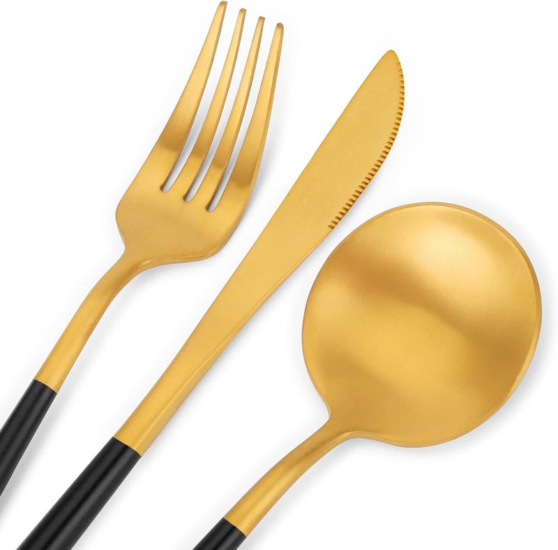 SHARECOOK 30Piece Matte Gold Silverware Set  Stainless Steel Satin Finish Flatware Service for 6 Kitchen Utensil Set With Black Handle - Image 3
