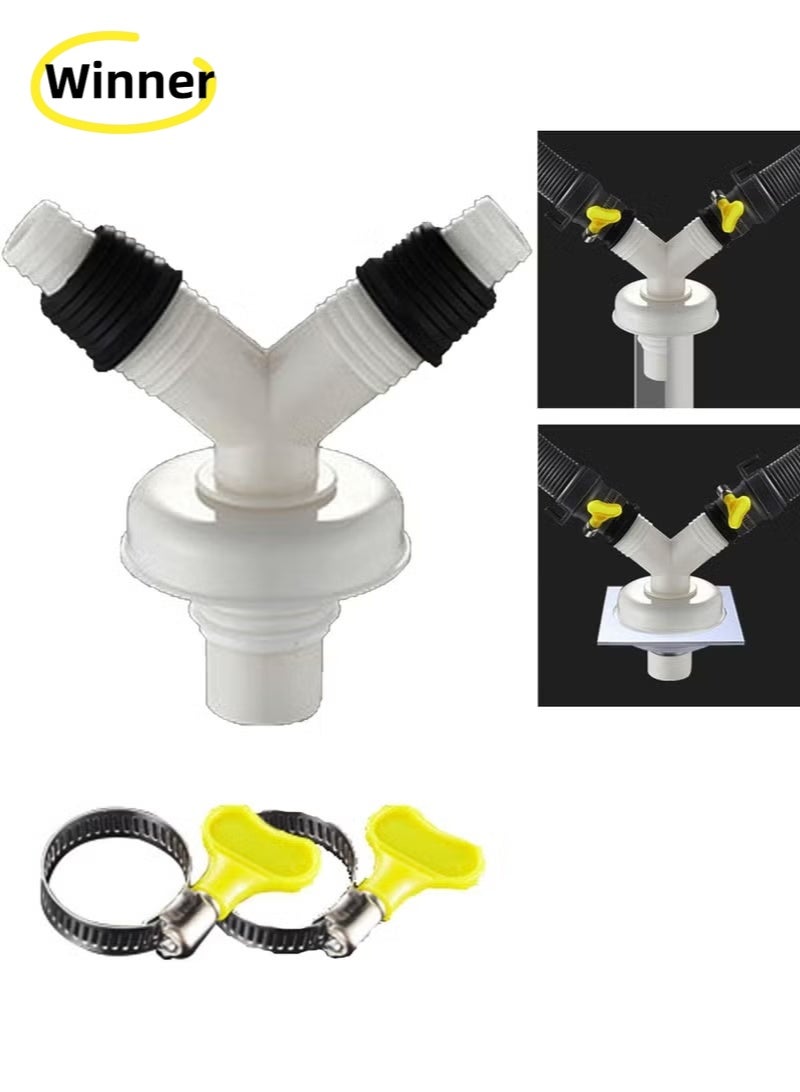 Winner Washing Machine Double Outlet Connector, 3-Way Joint,Downpipe floor drain three-way joint, Washing machine drain pipe double water outlet dual-purpose three-way two-in-one - Image 1