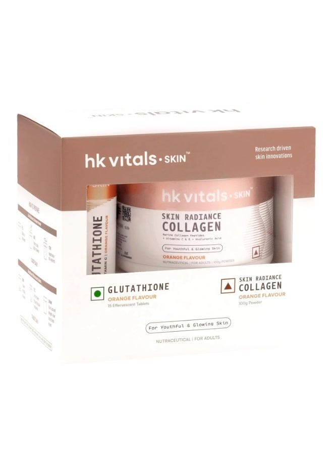 HK Vitals Marine Collagen Supplement Orange, 100g & Glutathione Effervescent - Image 1