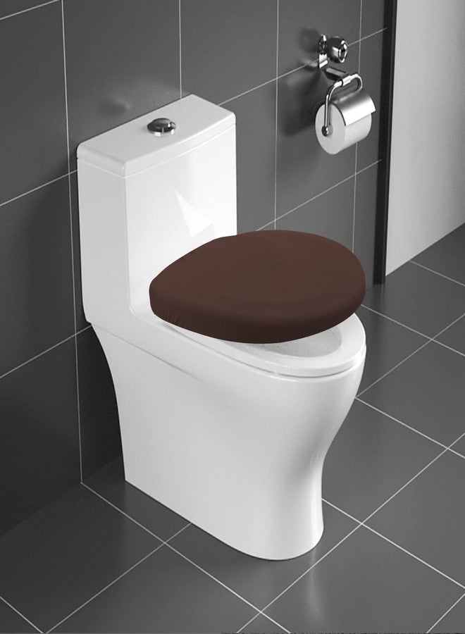 AZHCHKE Toilet Lid Cover, Bathroom Stretch Spandex Washable Toilet Lid Seat Protector Cover with Elastic Bottom, Coffee - Image 2