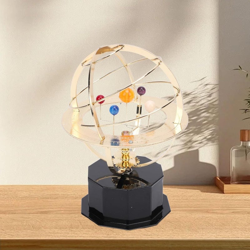 Aramox Metal Solar System Model, Educational Toy for Home Office Ornament Gold, Crafted from Iron Plastic Materials, Rotates Manually - Image 4