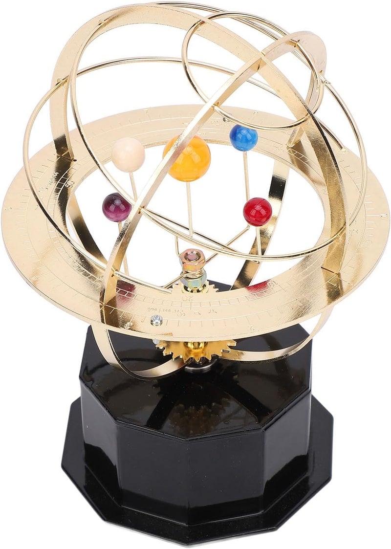 Aramox Metal Solar System Model, Educational Toy for Home Office Ornament Gold, Crafted from Iron Plastic Materials, Rotates Manually - Image 1