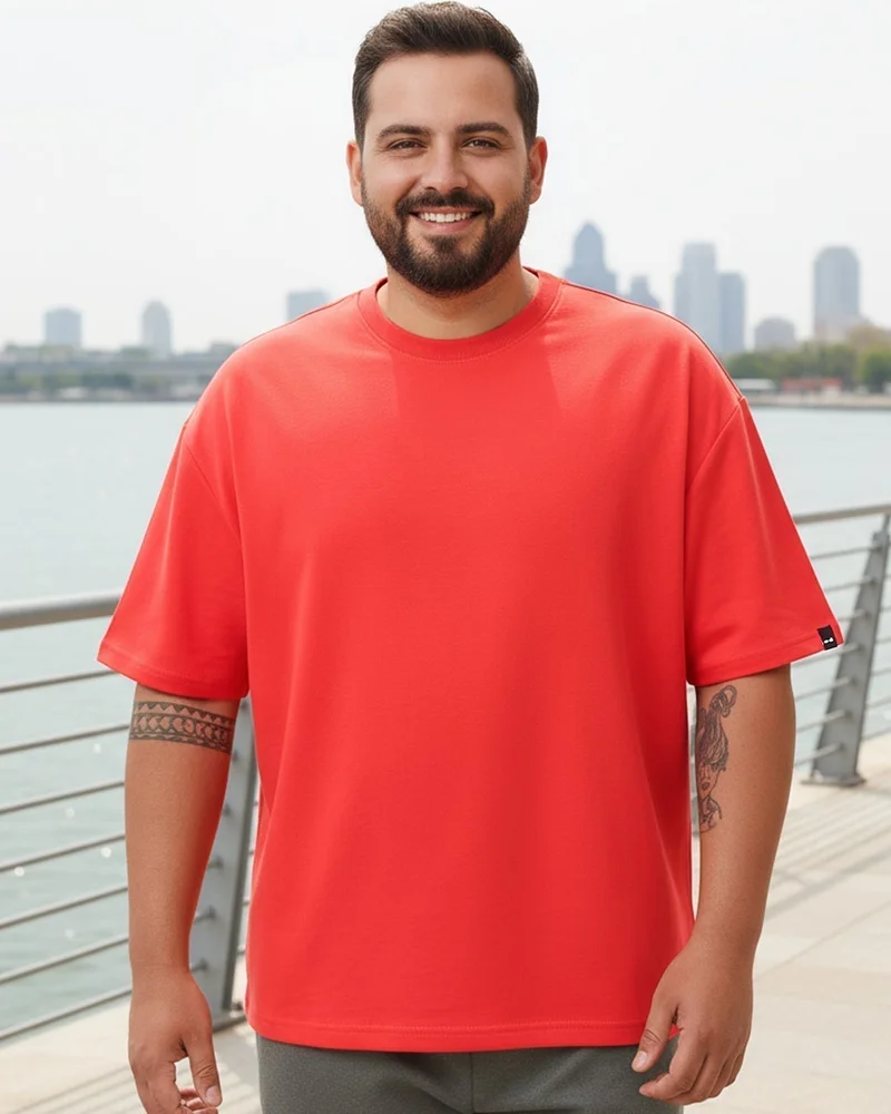 bewakoof Men's Fiesta Red Oversized Plus Size T-shirt