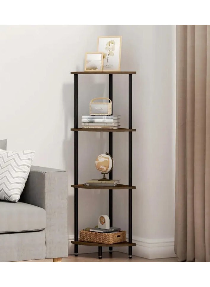 Enjoylifeme 4Tier Corner Shelf Stand Industrial Corner Bookshelf With Metal Frame Plant Corner Display Shelf Corner Bookcase For Bedroom Living Room Rustic Brown - Image 1
