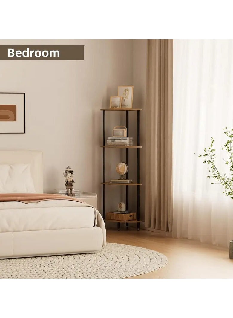 Enjoylifeme 4Tier Corner Shelf Stand Industrial Corner Bookshelf With Metal Frame Plant Corner Display Shelf Corner Bookcase For Bedroom Living Room Rustic Brown - Image 5
