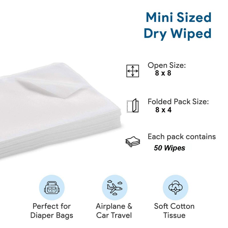 PIRU PIRU Dry Wipes for Baby and Adults 100 Count 2 PACKETS50 EACH Ultra Soft Cotton Tissue Washcloths 8 x 8 Travel Size - Image 5