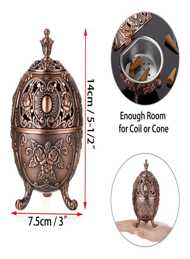 JUXYES Vintage Incense Burner Holder with Removable Ash Catchers, Metal Censer Antique Cone Coil Incense Burner Holder Zinc Alloy Spiritual Aromatherapy Yoga Meditation Gifts Retro Home Decoration - Image 2