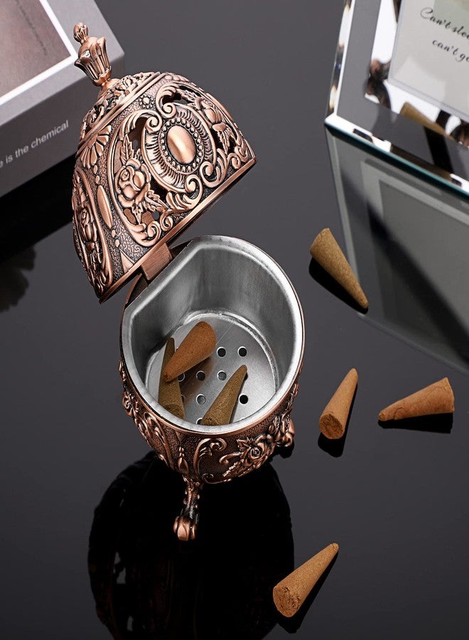 JUXYES Vintage Incense Burner Holder with Removable Ash Catchers, Metal Censer Antique Cone Coil Incense Burner Holder Zinc Alloy Spiritual Aromatherapy Yoga Meditation Gifts Retro Home Decoration - Image 5
