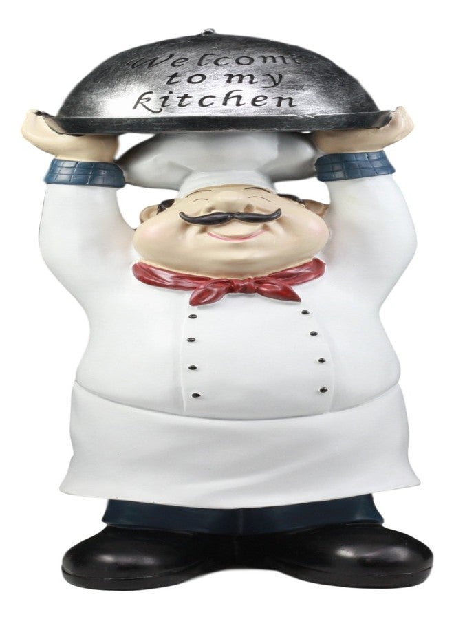 Ebros Gift Ebros Master Bistro Chef Holding Melting Dome Tray Statue 14"Tall Head Cook With "Welcome To My Kitchen" Sign Decor Figurine - Image 1