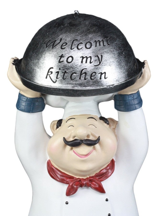 Ebros Gift Ebros Master Bistro Chef Holding Melting Dome Tray Statue 14"Tall Head Cook With "Welcome To My Kitchen" Sign Decor Figurine - Image 2