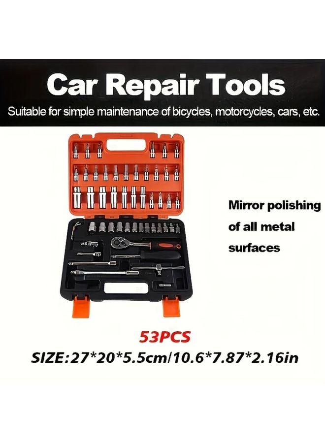 53 Pcs Professional Car Repair Tool Box Set Portable Ratchet Wrench For Auto Motorcycle - Image 1