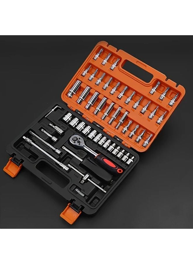 53 Pcs Professional Car Repair Tool Box Set Portable Ratchet Wrench For Auto Motorcycle - Image 3