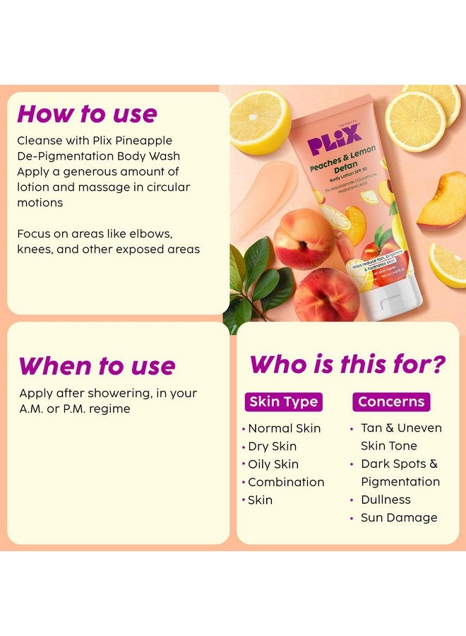 PLIX THE PLANT FIX بليكس فيكس النباتات لوشن الجسم بخوخ والليمون مع 5% نياسيناميد | 150 مل | يقلل من السمرة، يضيء ويرطب البشرة | غير لزج | للرجال والنساء | خالي من البارابين - Image 5