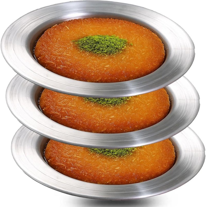 Frigya Kunefe Plate - Cooking and Serving Plates for Shredded Kadaifi, kunafa knafe knafeh Phyllo, Fillo Dough Pan - Set of 3 Silver Color Aluminum Pans (Compatible for frozen kunefe) - Image 1