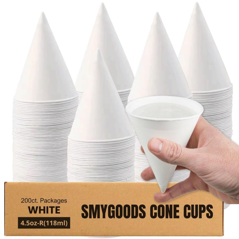 Smygoods Disposable White Paper Cone Cups Pack of 20045 oz EcoFriendly LeakProof Ideal for Events Water Coolers Quick Hydration  Efficient Cleanup