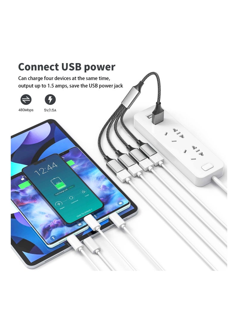 4 USB Extension Cable, 1 Male to 4 Female Extension Cord Connector, Dual Double USB Port Extender Hub, Data and Charger Power Split Adapter, Essential for Office Work - Image 3