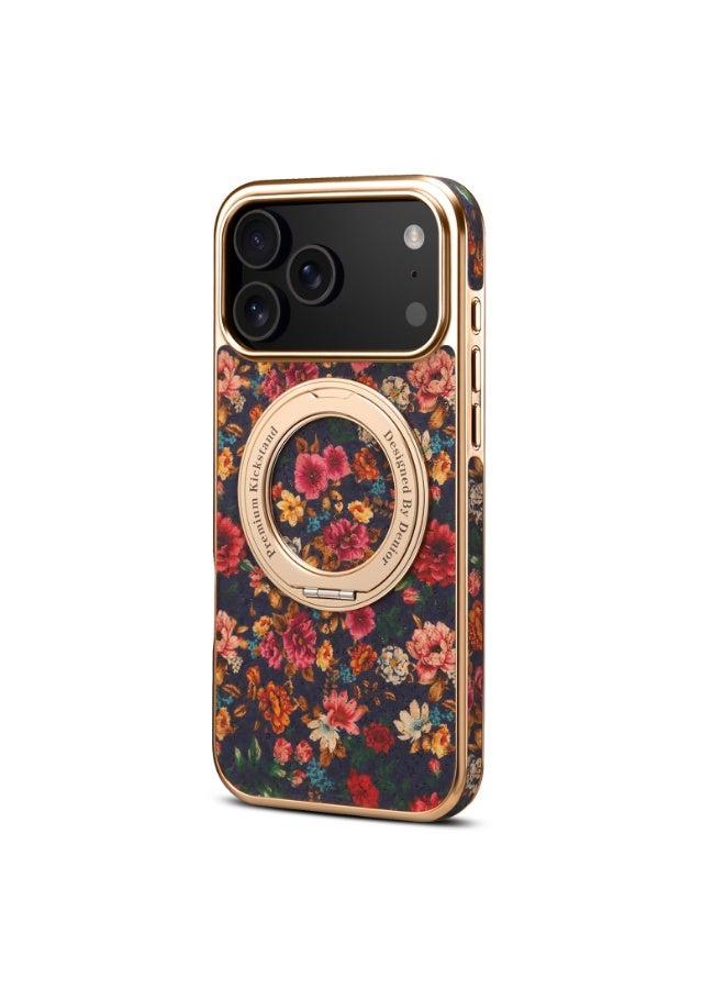 general MagSafe-Compatible iPhone 17 Pro Max Case with Magnetic Attachment Rotating Stand Leather Case with Floral Pattern Shock-Resistant and Scratch-Resistant Compatible with MagSafe